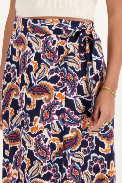 Donkerblauwe Midi Wikkelrok Met Paisleyprint