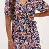 Donkerblauwe Wikkeljurk Met Paisleyprint