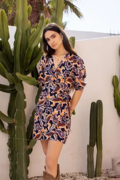 Donkerblauwe Wikkeljurk Met Paisleyprint
