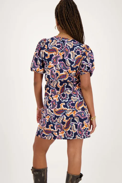 Donkerblauwe Wikkeljurk Met Paisleyprint