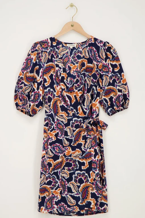 Donkerblauwe Wikkeljurk Met Paisleyprint
