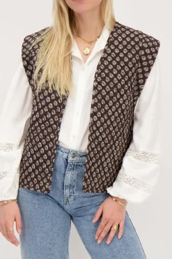 Donkergrijs Gilet Met Ornament Print