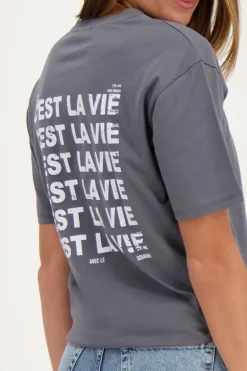 Donkergrijs T-shirt C'est La Vie