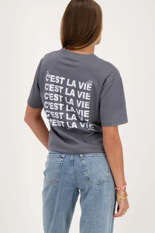 Donkergrijs T-shirt C'est La Vie