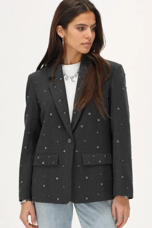 Donkergrijze Blazer Met Studs