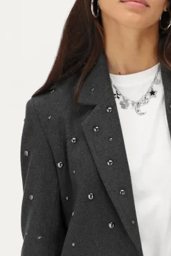 Donkergrijze Blazer Met Studs