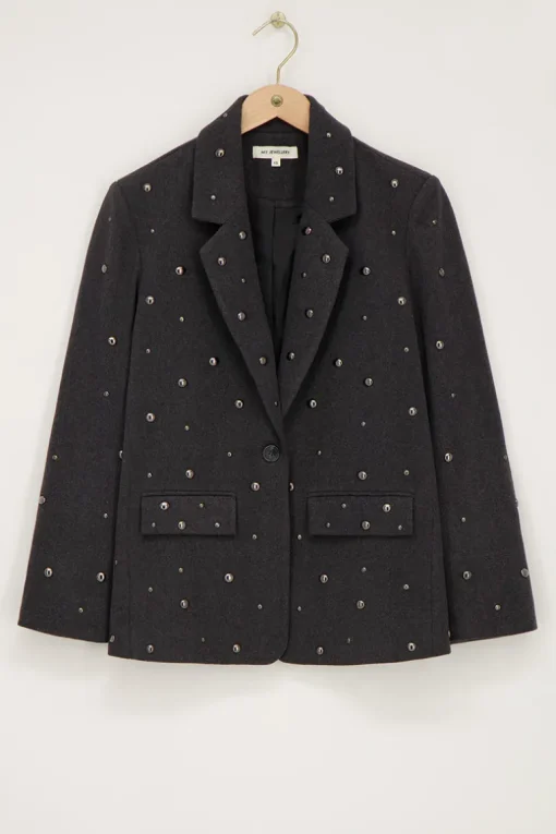 Donkergrijze Blazer Met Studs