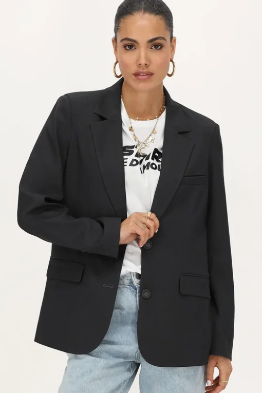 Donkergrijze Blazer Met Zakken & Knopen