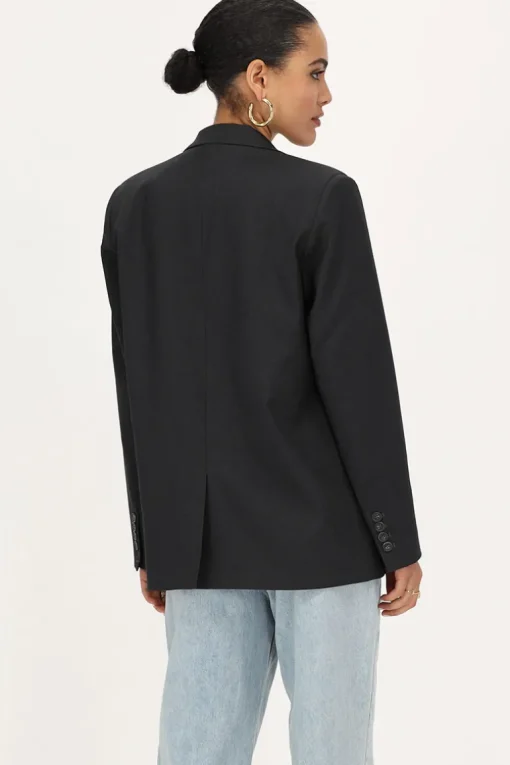 Donkergrijze Blazer Met Zakken & Knopen