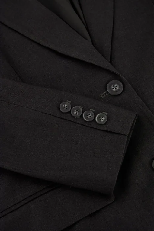 Donkergrijze Blazer Met Zakken & Knopen
