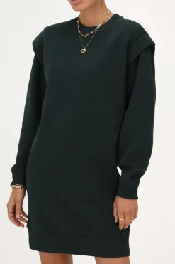 Donkergroene Sweaterjurk Met Schoudervulling