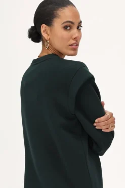 Donkergroene Sweaterjurk Met Schoudervulling