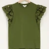 Donkergroene Top Met Embroidery Mouwen