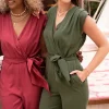 Donkergroene Wikkel Jumpsuit Zonder Mouwen