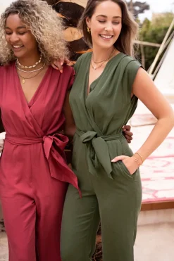 Donkergroene Wikkel Jumpsuit Zonder Mouwen
