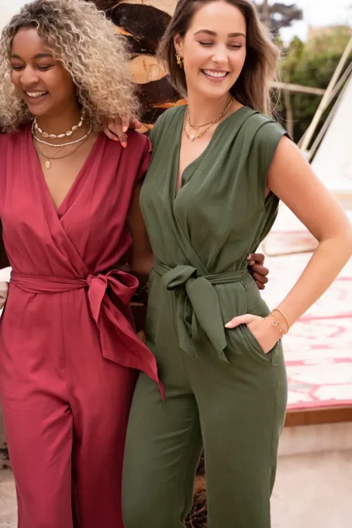 Donkergroene Wikkel Jumpsuit Zonder Mouwen