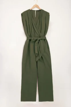 Donkergroene Wikkel Jumpsuit Zonder Mouwen