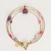 Driedubbele Armband Met Roze En Paarse Kraaltjes