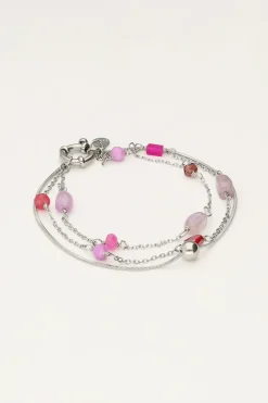 Driedubbele Armband Met Roze En Paarse Kraaltjes