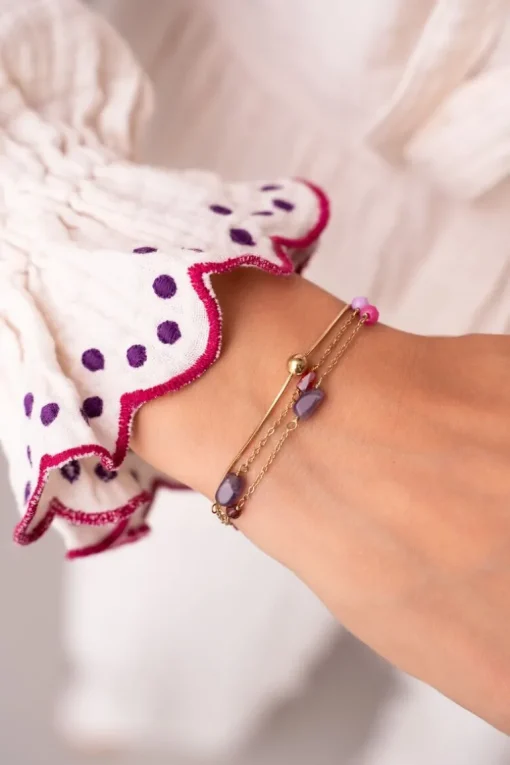 Driedubbele Armband Met Roze En Paarse Kraaltjes