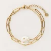 Dubbele Armband Met Schakel En Parel