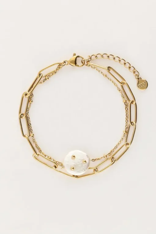 Dubbele Armband Met Schakel En Parel