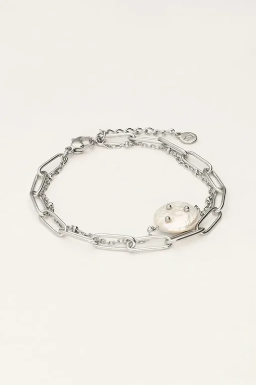 Dubbele Armband Met Schakel En Parel