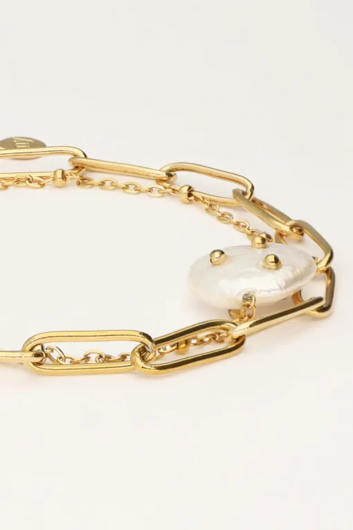 Dubbele Armband Met Schakel En Parel