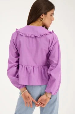 Gestreepte Paarse Blouse Met Strikjes