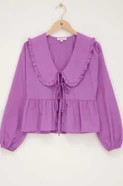 Gestreepte Paarse Blouse Met Strikjes