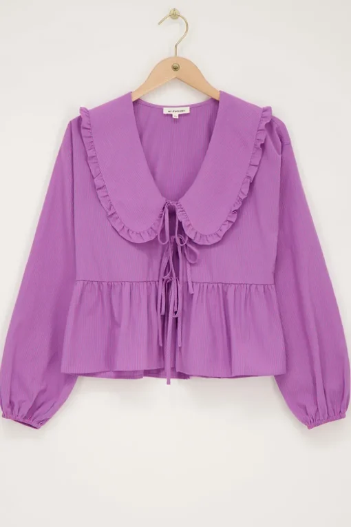 Gestreepte Paarse Blouse Met Strikjes
