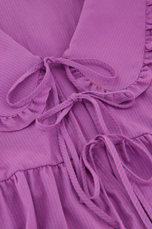 Gestreepte Paarse Blouse Met Strikjes
