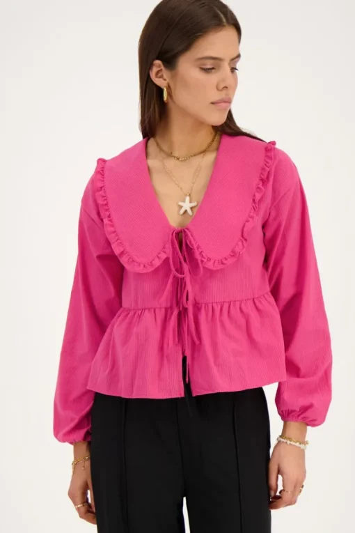 Gestreepte Roze Blouse Met Strikjes