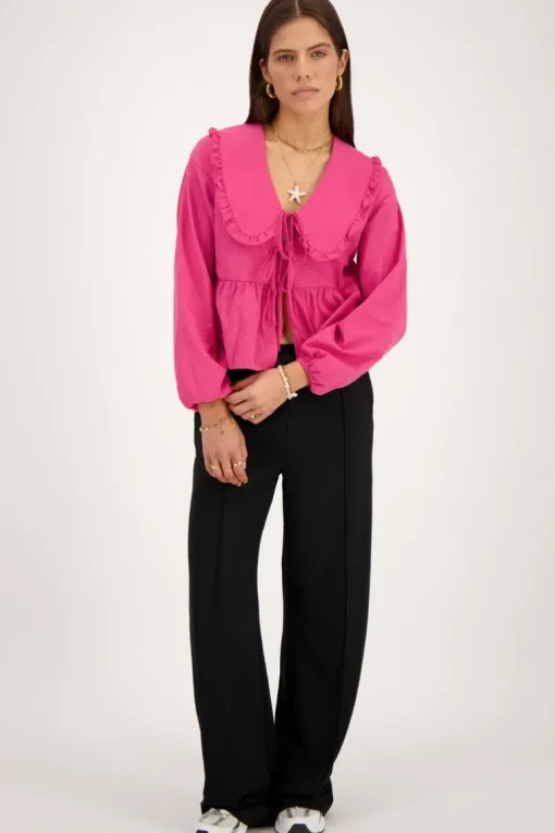 Gestreepte Roze Blouse Met Strikjes