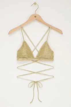 Gouden Bikini Top Triangel Met Dubbele Bandjes