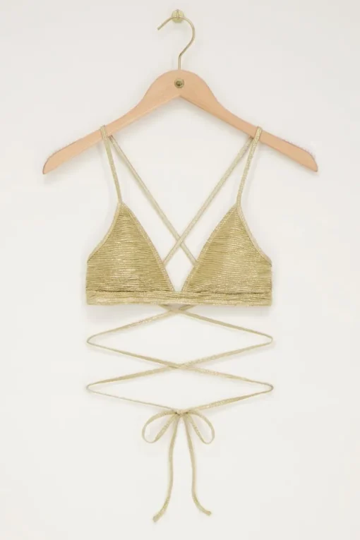 Gouden Bikini Top Triangel Met Dubbele Bandjes