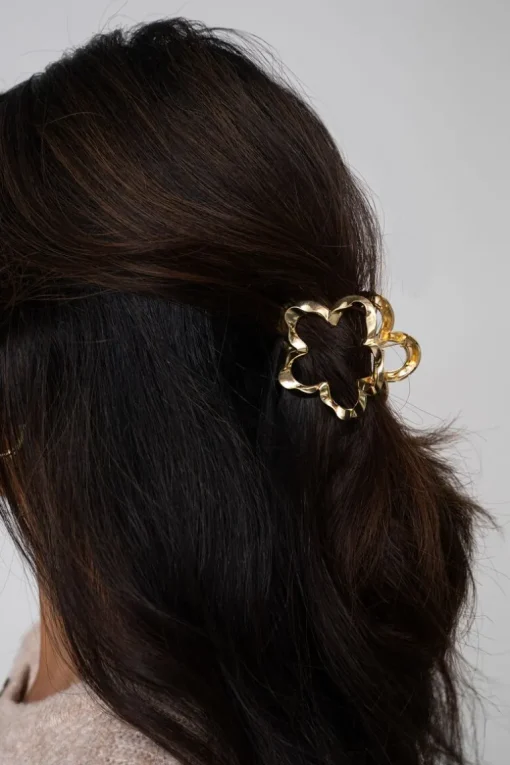 Gouden Bloem Haarclip Gedraaid
