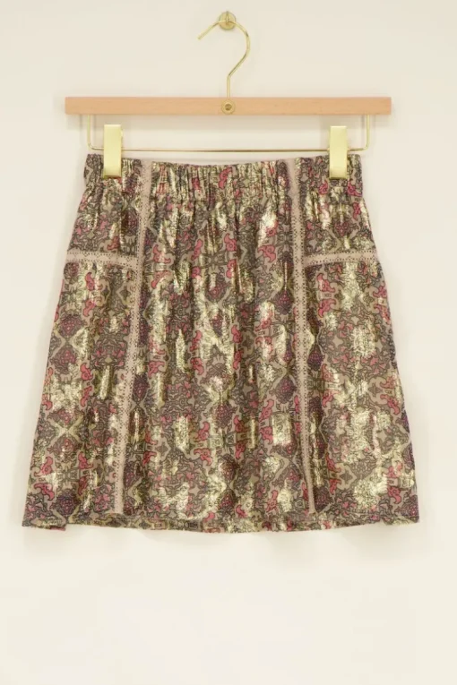 Gouden Jacquard Rokje Met Multikleur Print
