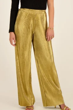 Gouden Plissé Wide Leg Broek