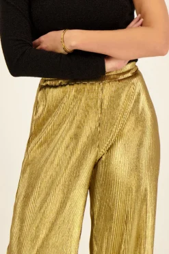 Gouden Plissé Wide Leg Broek