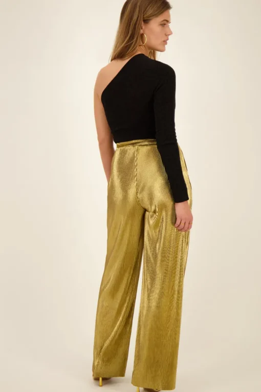 Gouden Plissé Wide Leg Broek