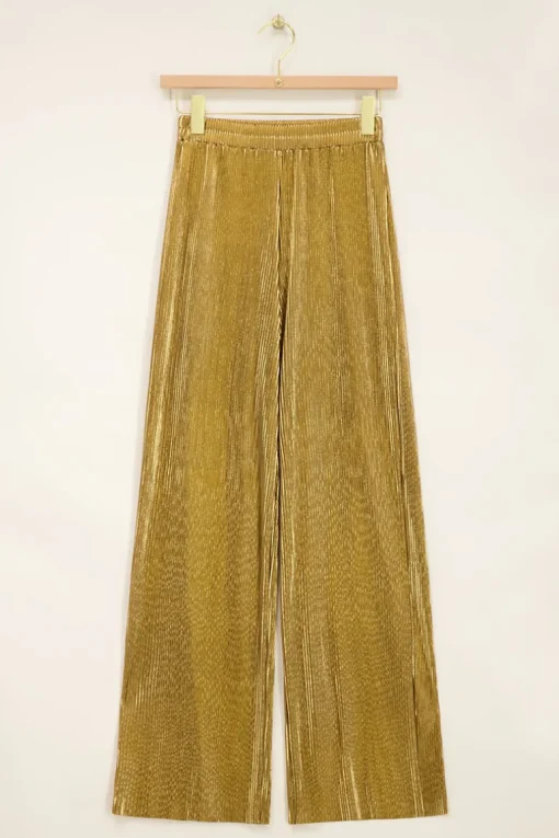 Gouden Plissé Wide Leg Broek