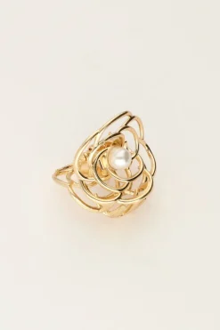 Gouden Rozen Haarclip Met Parel