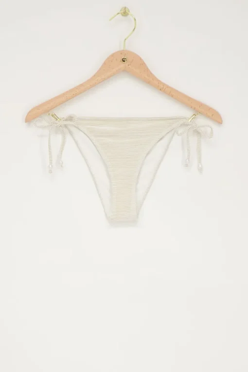 Goud-wit Gestreept Bikini Broekje Met Strikbandjes En Parels