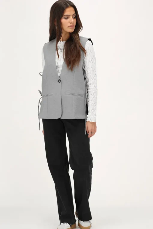 Grijs Gilet Met Strikjes Aan De Zijkant