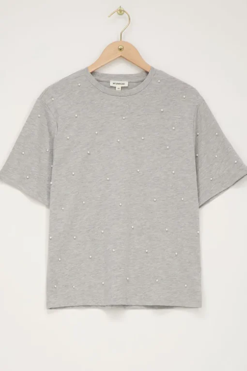 Grijs T-shirt Met Parels