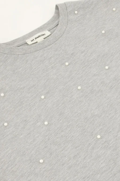Grijs T-shirt Met Parels