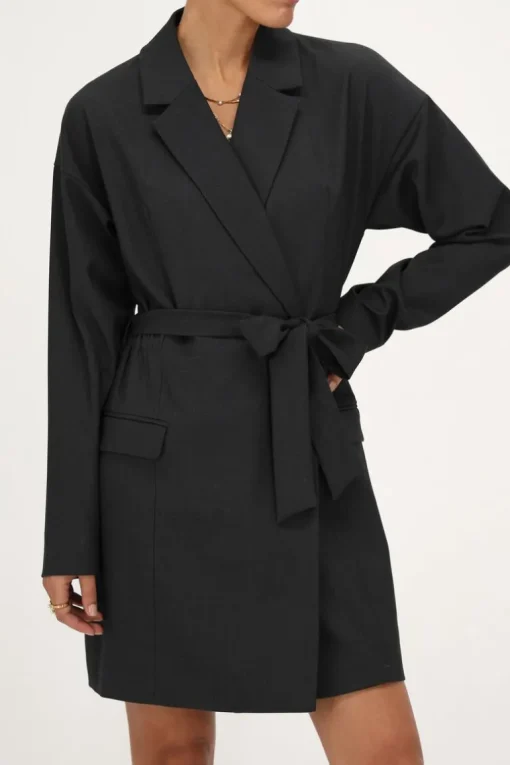 Grijze Blazer Jurk Met Reverskraag