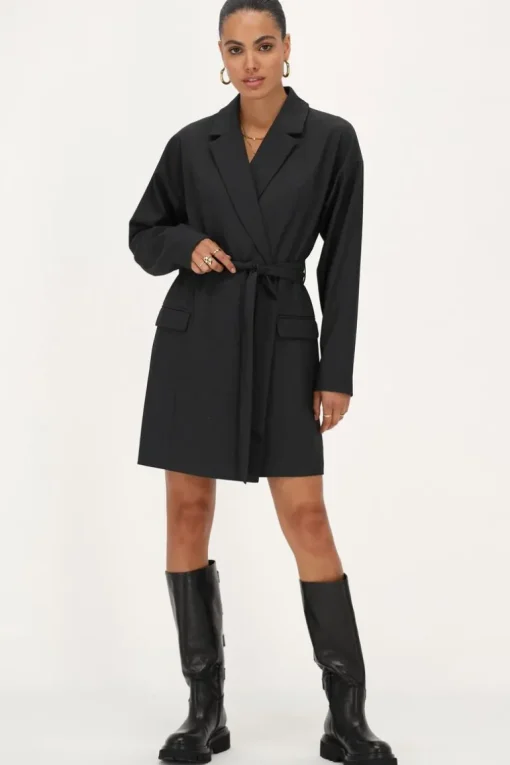 Grijze Blazer Jurk Met Reverskraag