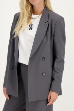 Grijze Blazer Met Dubbele Knopen